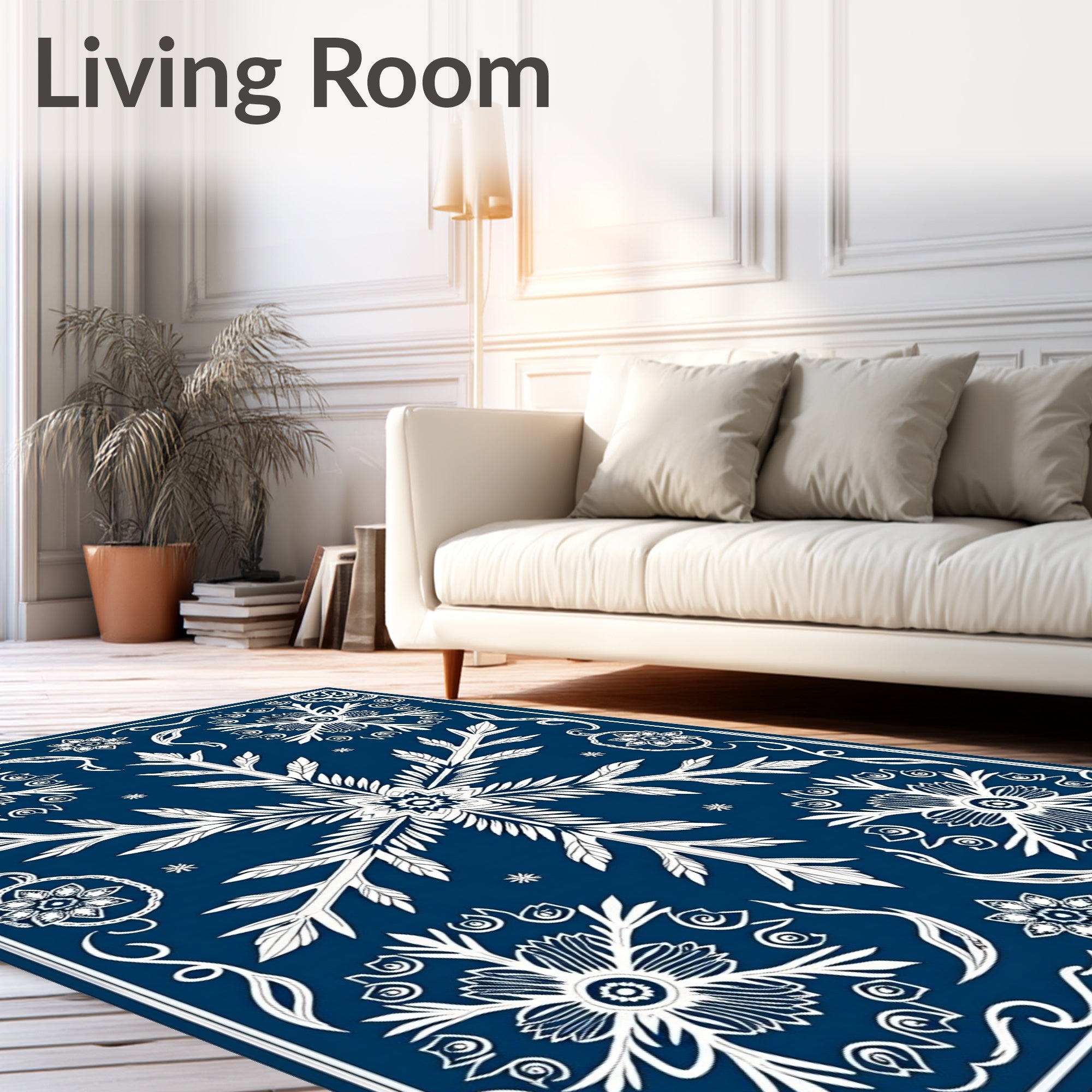 White Floral Snowflake Motif Rug