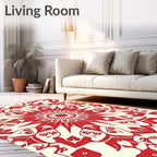 Bold Red Abstract Floral Mandala Design Rug