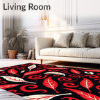 Red Cream Swirl Leaf Pattern Rug