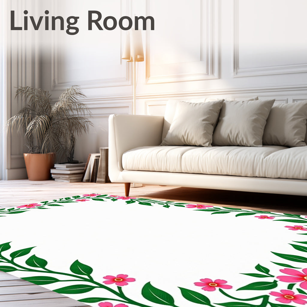 Vibrant Pink Floral Vine Border Design Rug