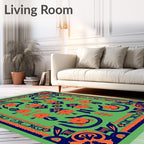 Vibrant Orange Floral Border Rug
