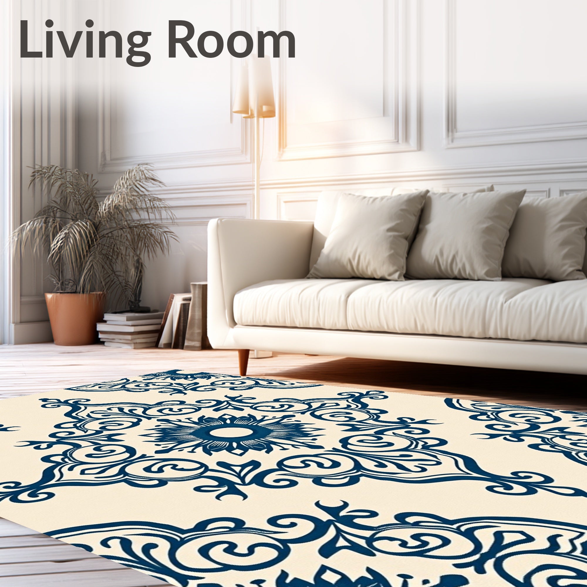 Ornate Blue Floral Damask Pattern Rug