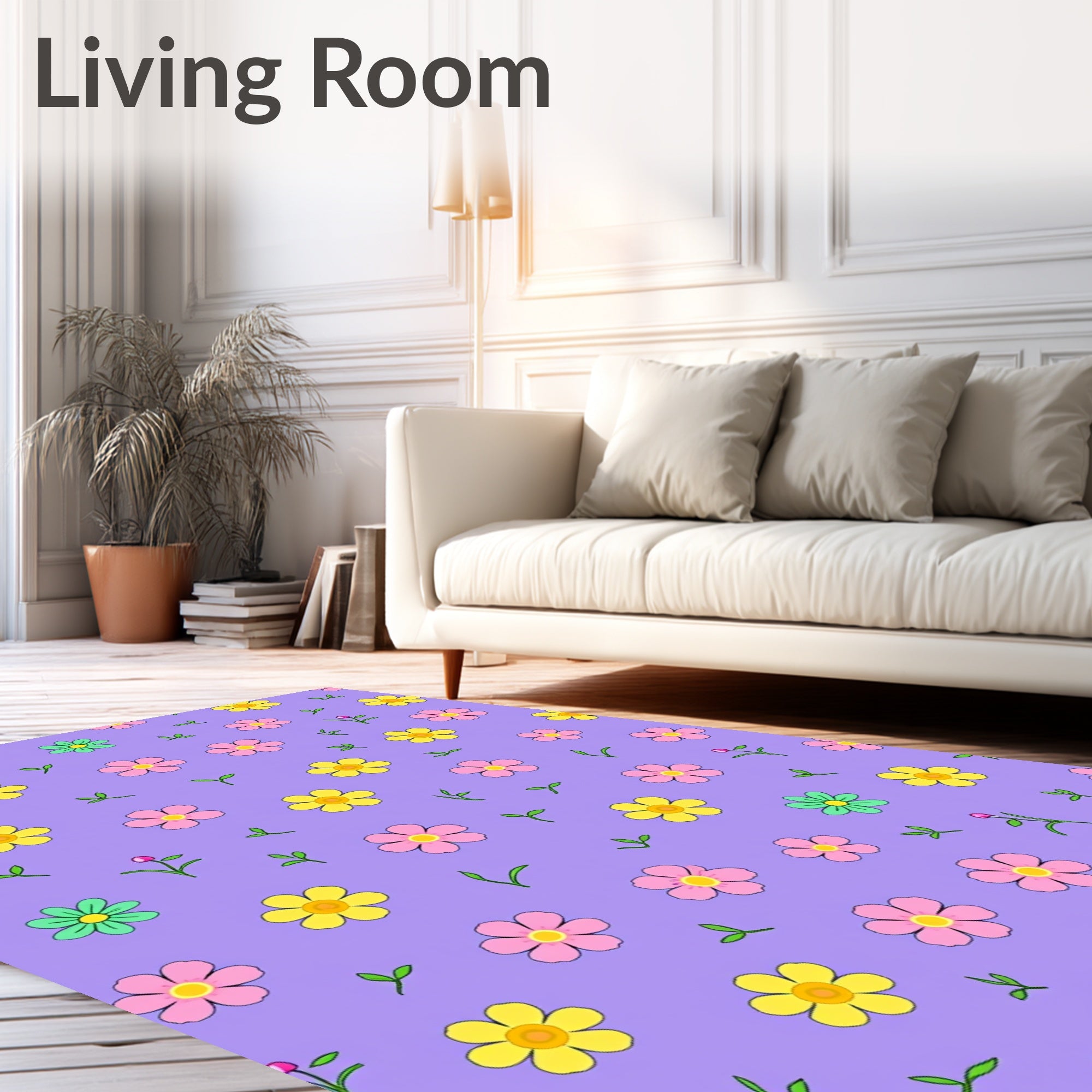 Whimsical Floral Pattern With Pastel Hues Rug