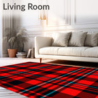 Bold Red Black Plaid Pattern Rug
