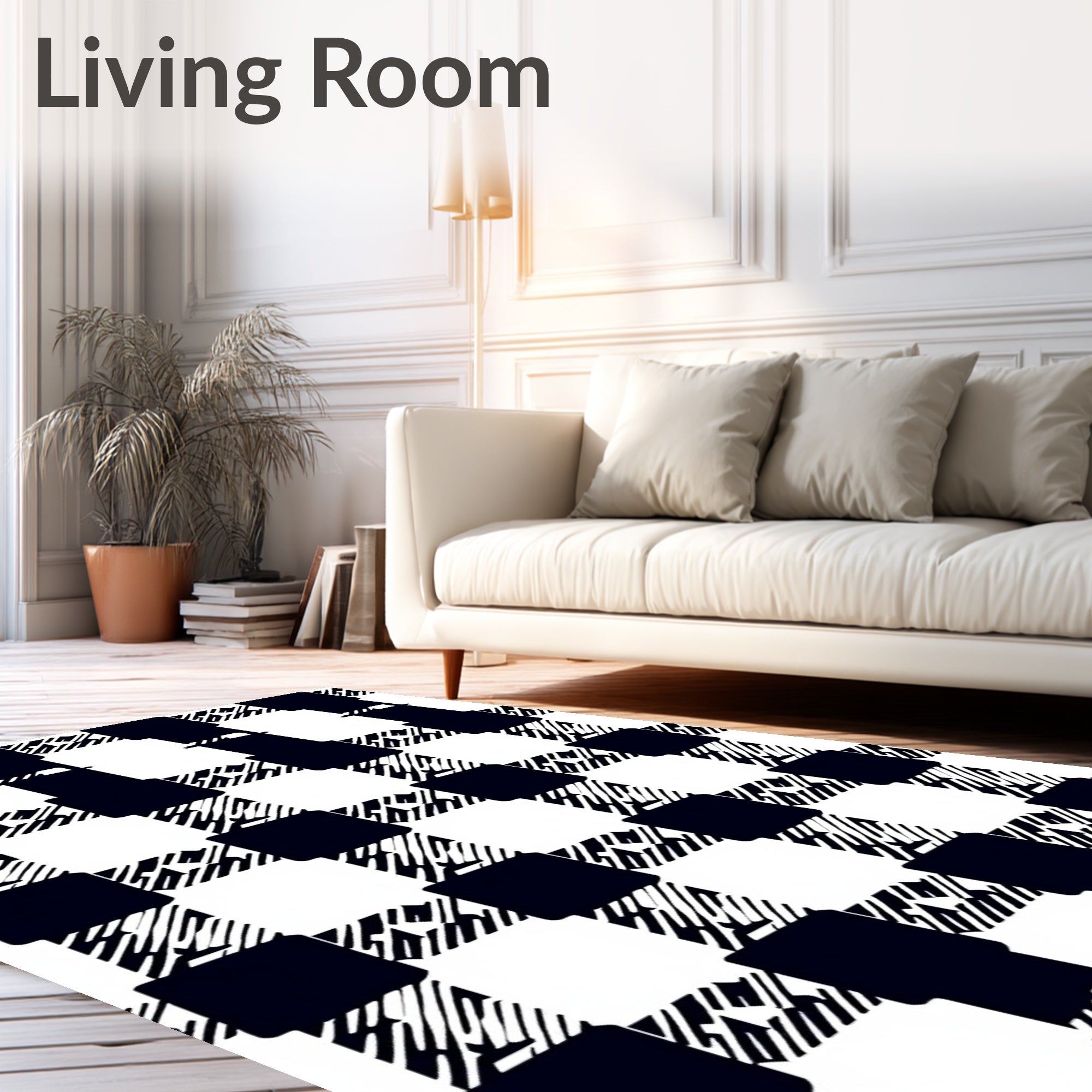 Classic Black White Plaid Houndstooth Rug
