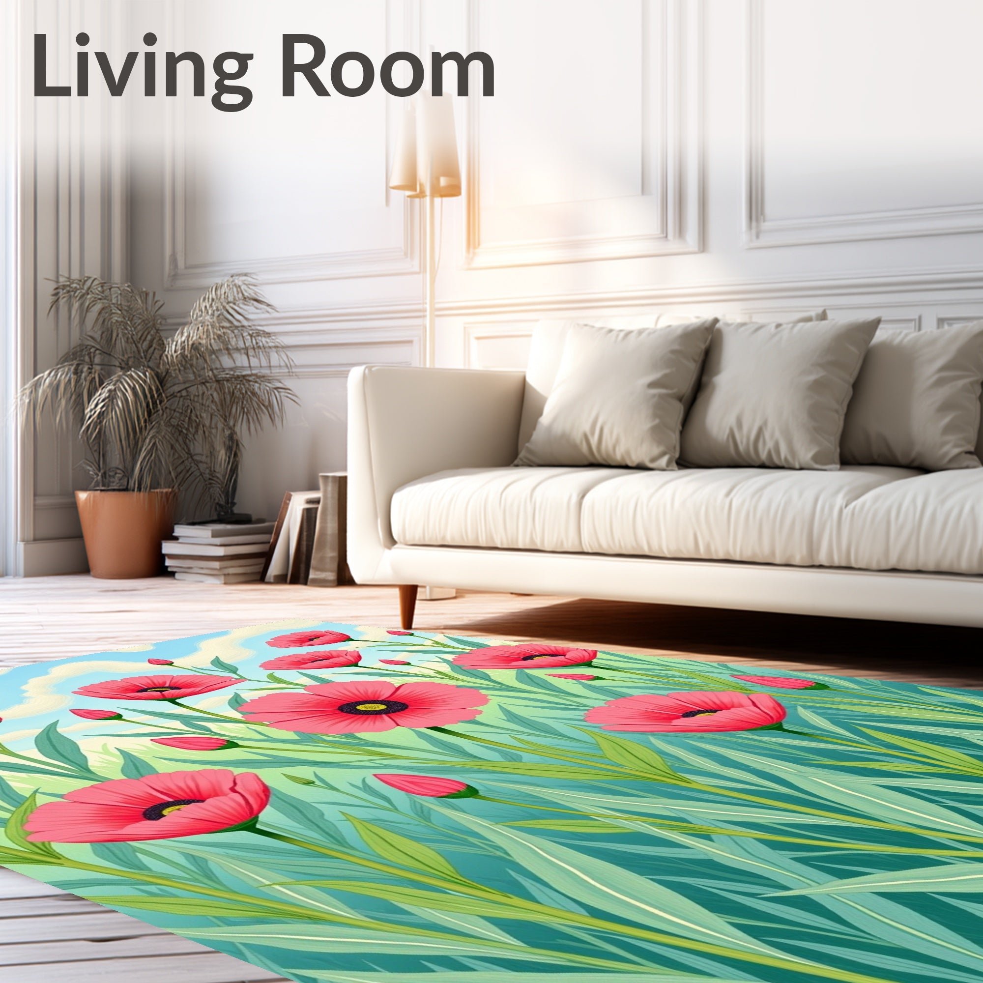 Pink Poppy Field Scenic Design Rug