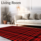 Classic Red Black Plaid Pattern Rug