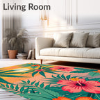 Tropical Leaf and Hibiscus Sunset Design Rug