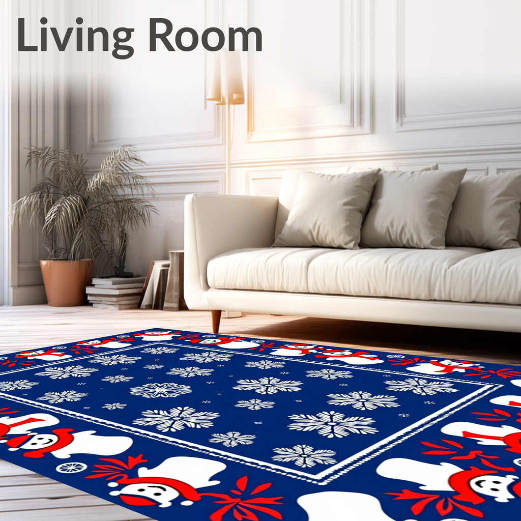 Festive Snowman Snowflake Border Design Rug