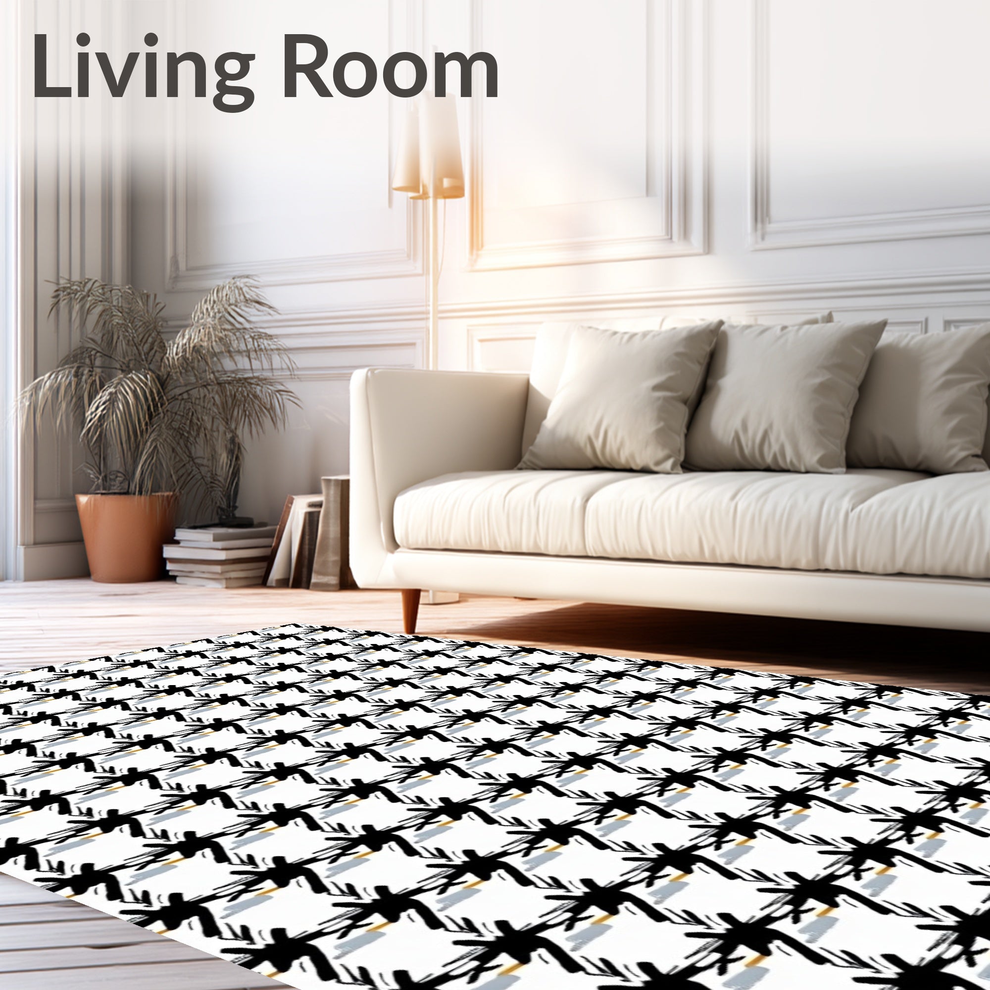 Black White Checked Brushstroke Pattern Rug