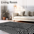 Modern Black White Maze Pattern Rug
