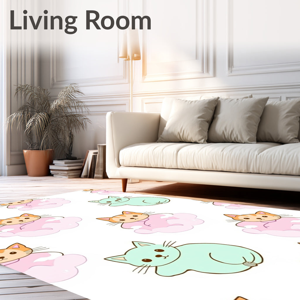 Whimsical Kittens In Clouds Pattern Rug