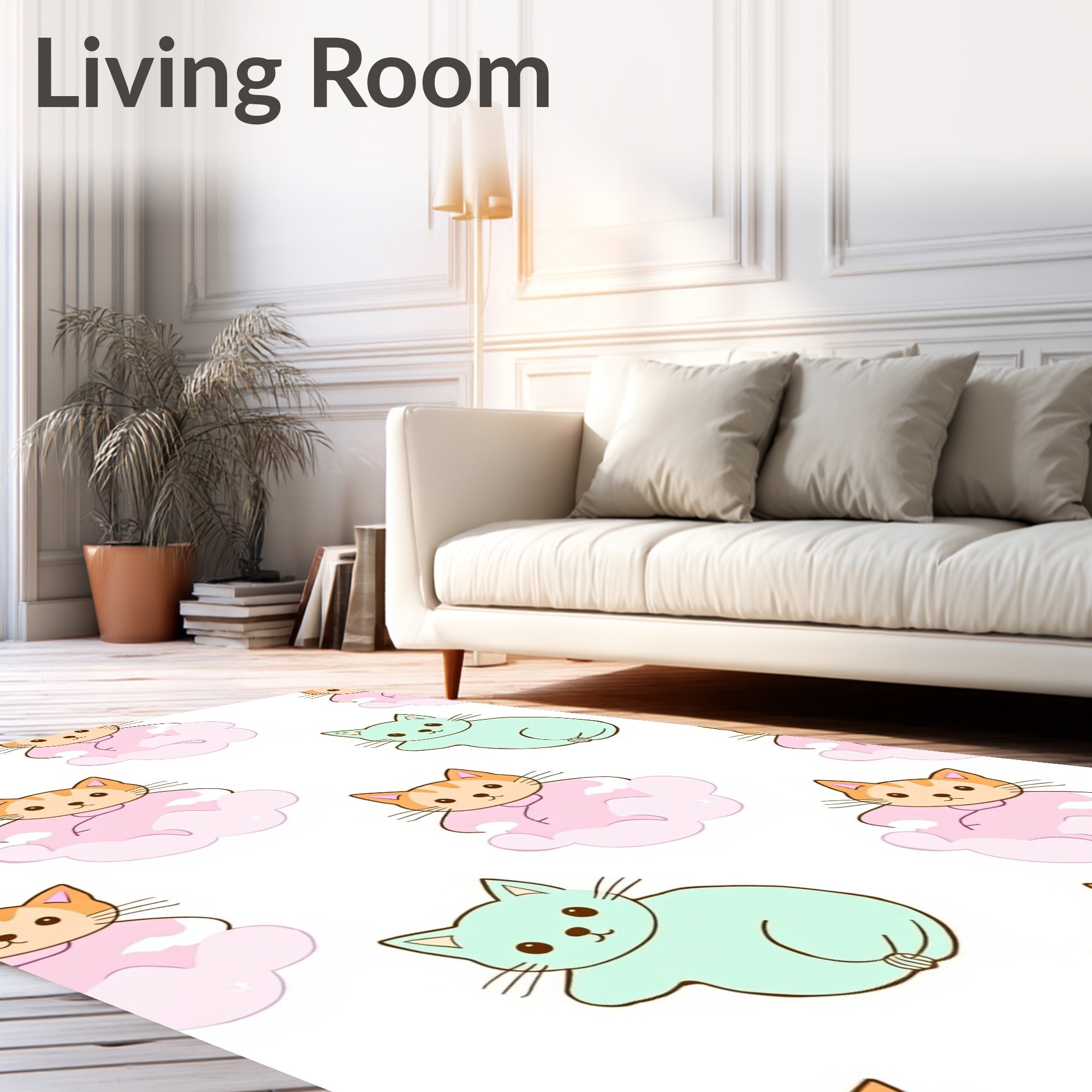 Whimsical Kittens In Clouds Pattern Rug