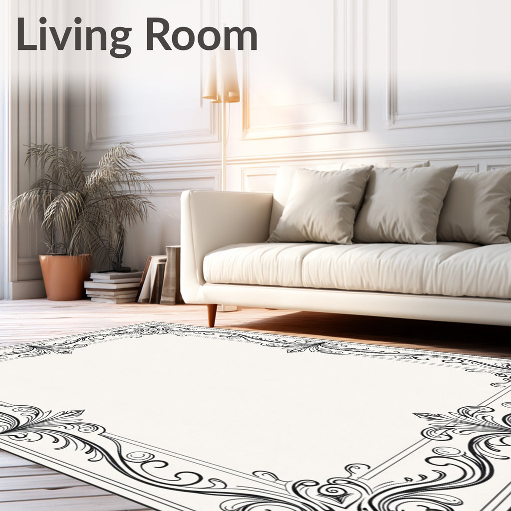 Elegant Black Wrought Iron Vine Border Rug
