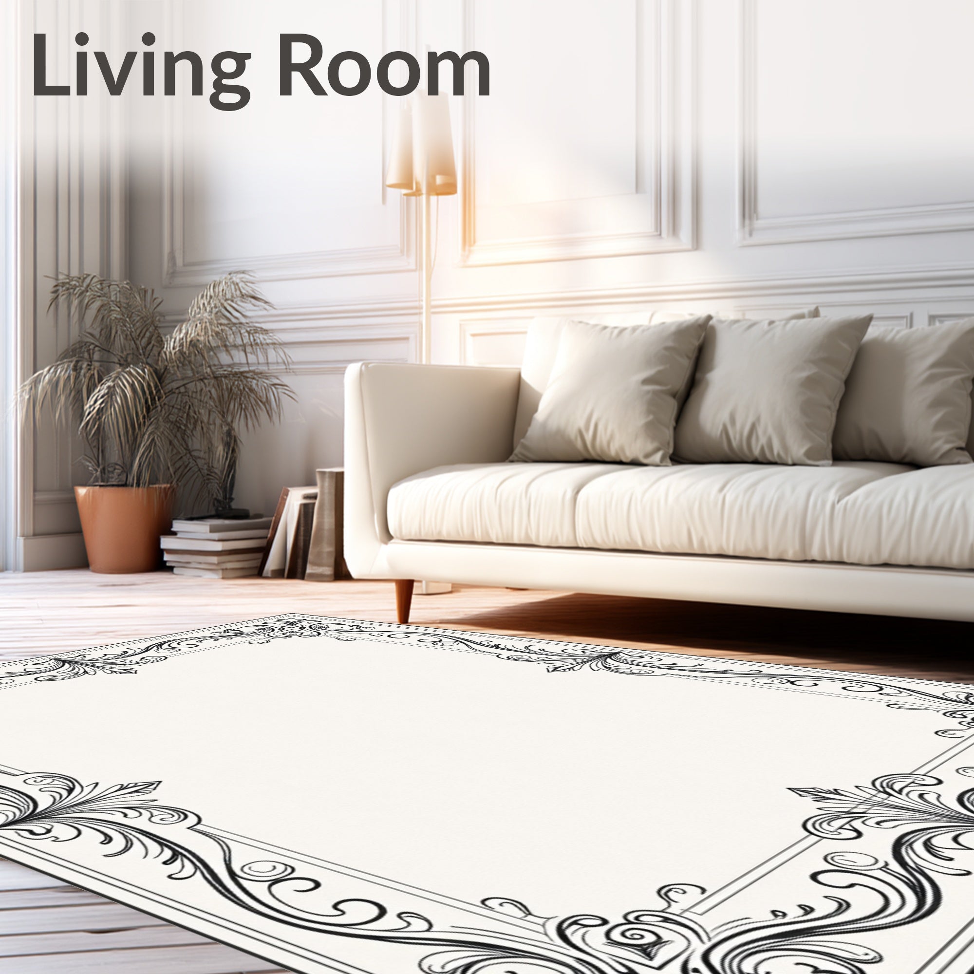 Elegant Black Wrought Iron Vine Border Rug