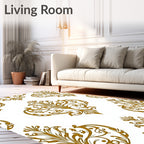 Elegant Gold Scrollwork Damask Design Rug