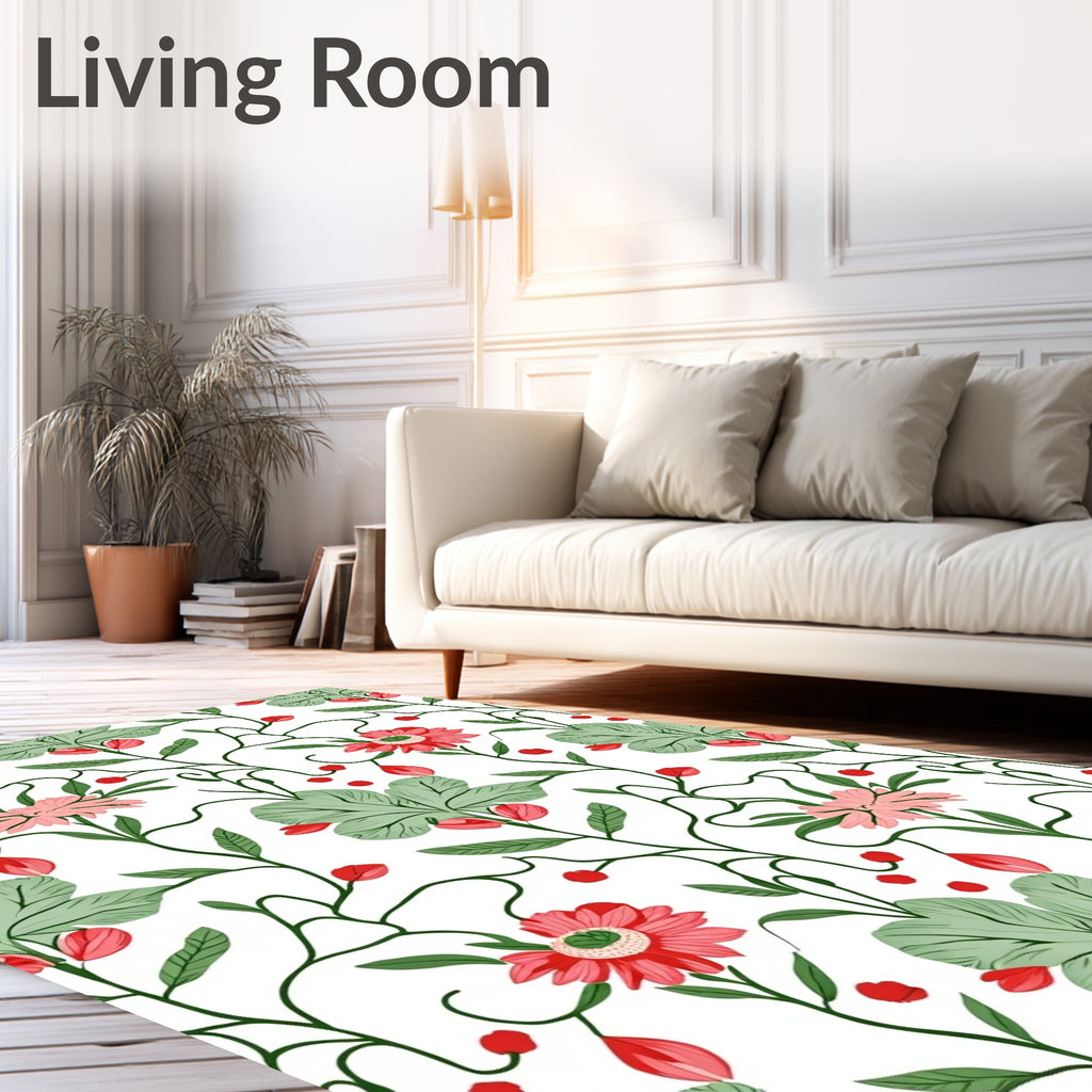 Whimsical Vine Floral Red Bloom Rug