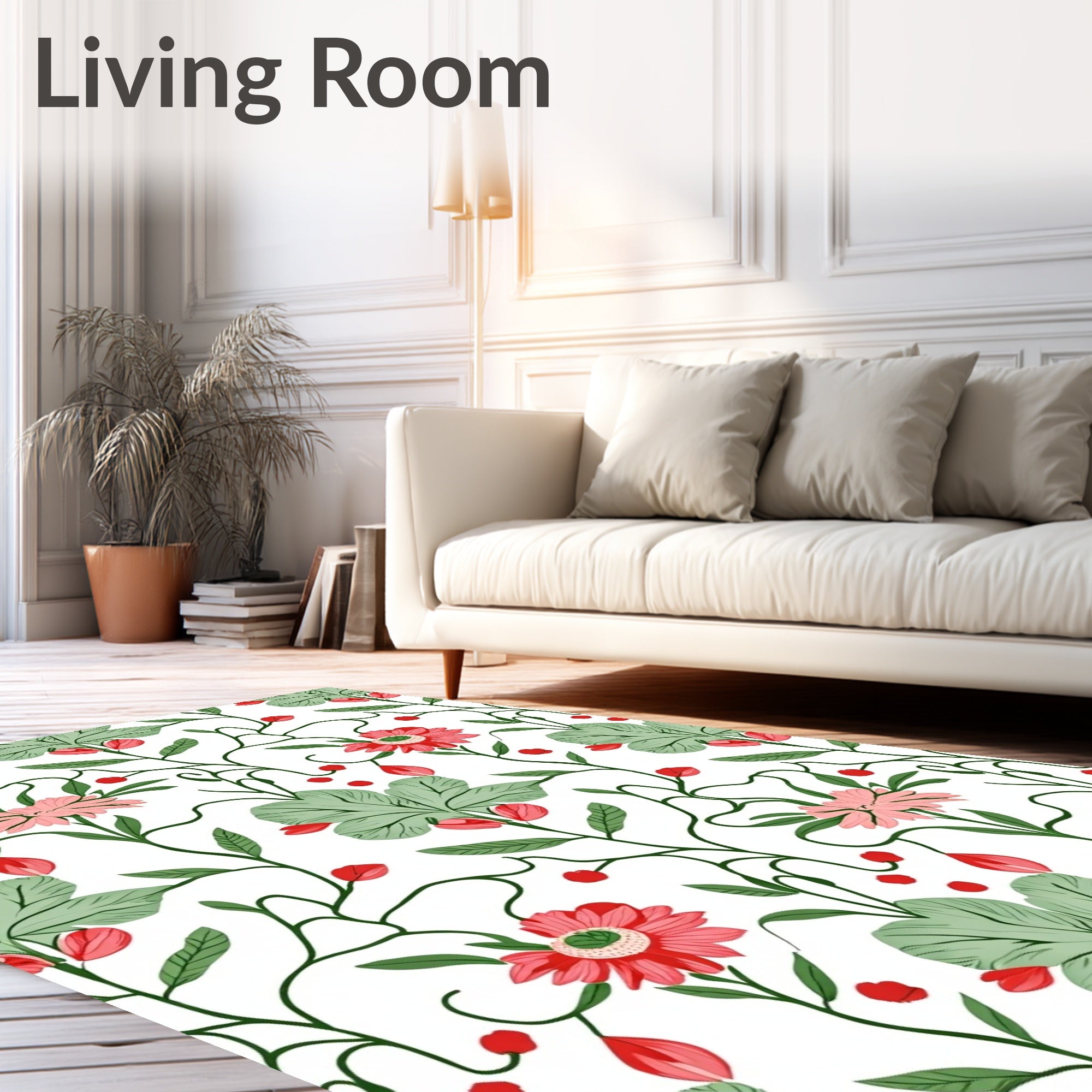 Whimsical Vine Floral Red Bloom Rug