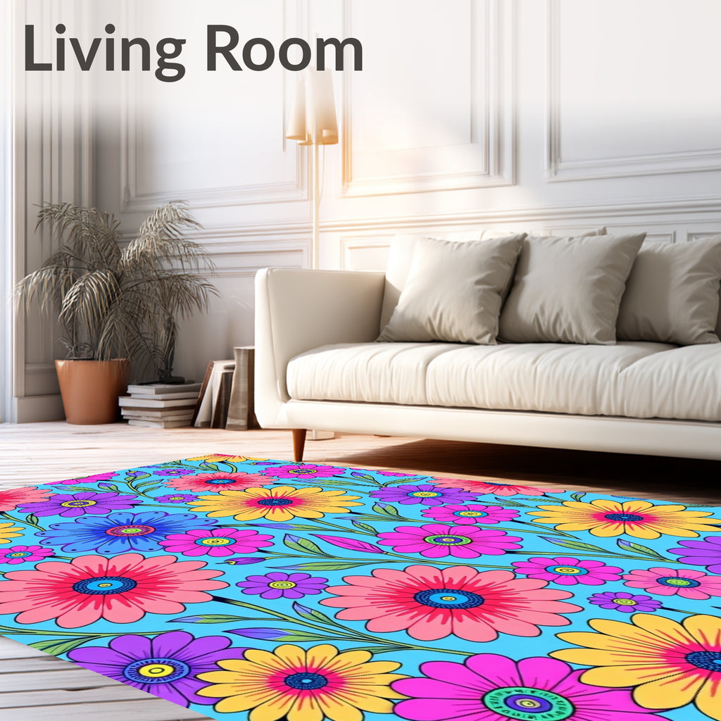 Bright Floral Pattern Vivid Color Rug