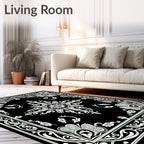 Intricate Floral Symmetry Black White Rug