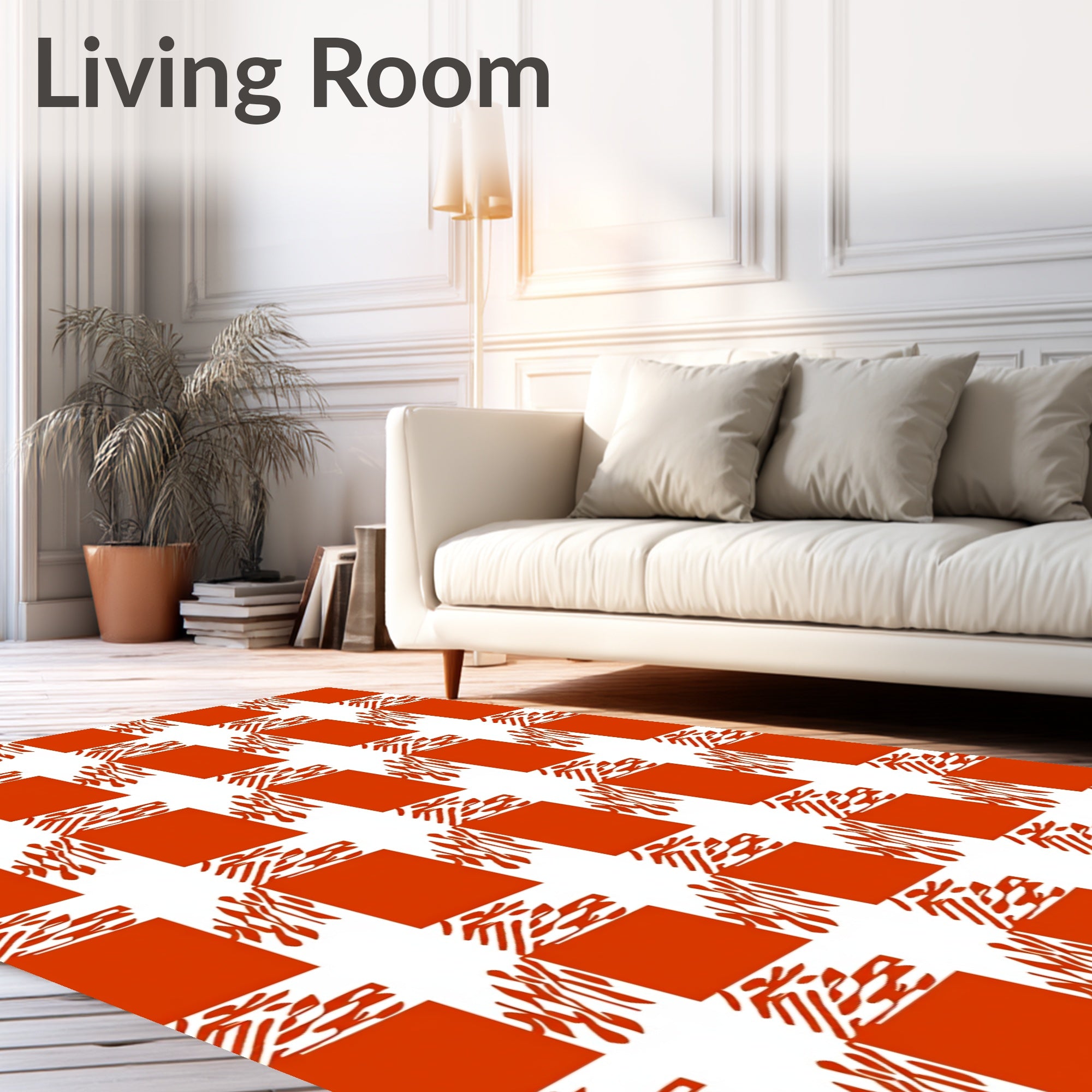 Orange Checkerboard Abstract Shape Rug