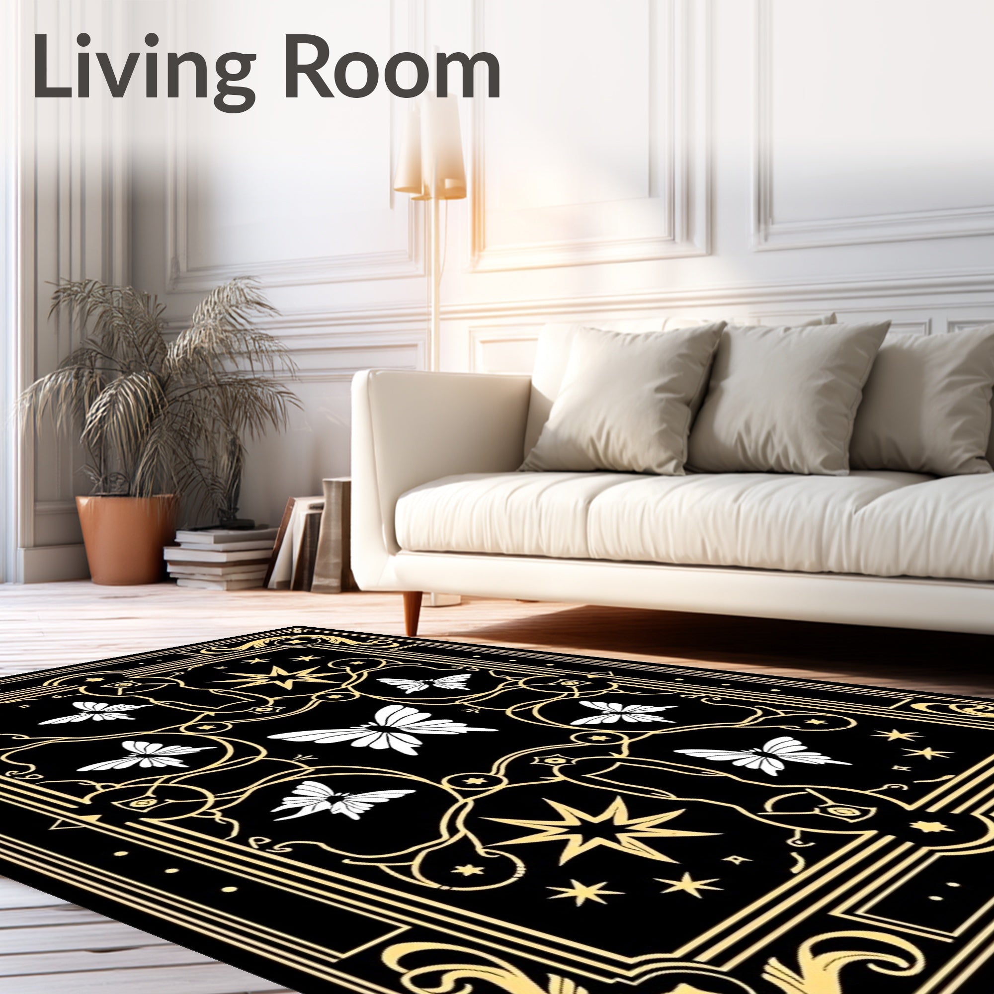 Black Gold Butterfly Star Pattern Rug