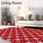 White Snowflake Damask Red Rug