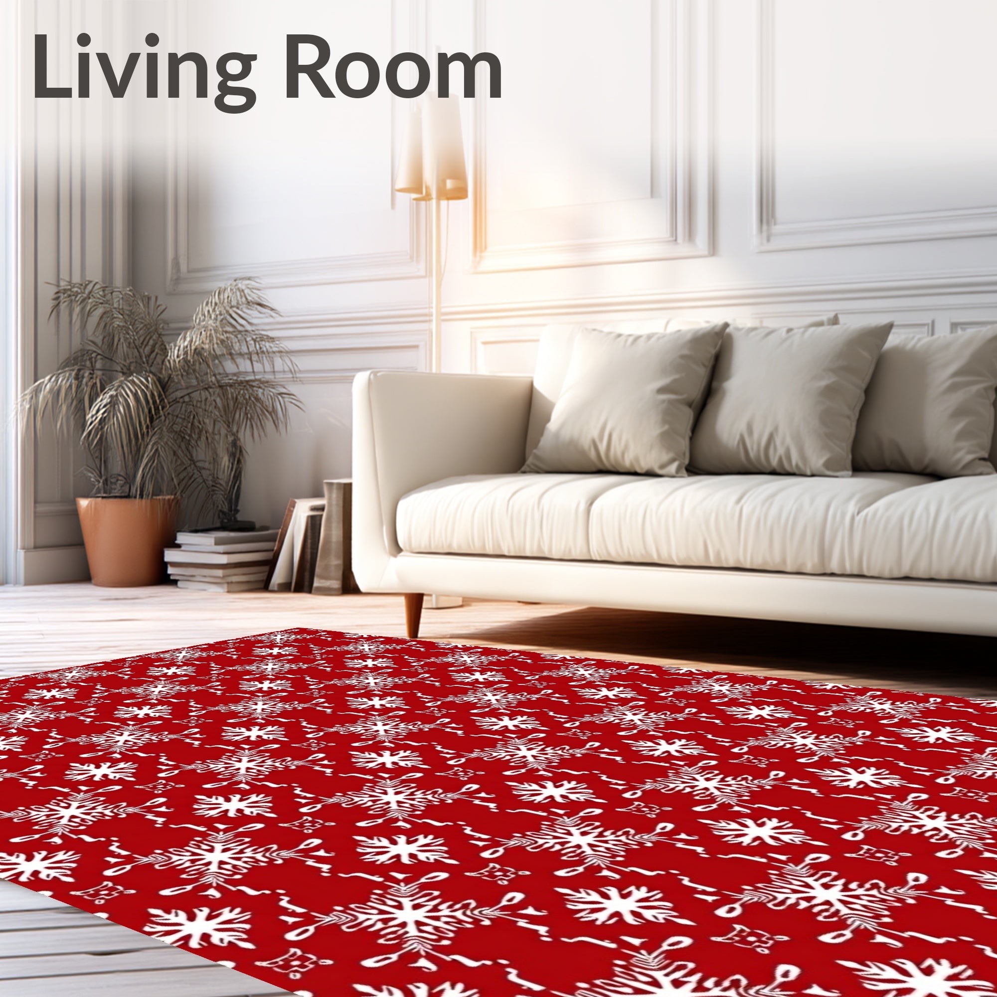 White Snowflake Damask Red Rug