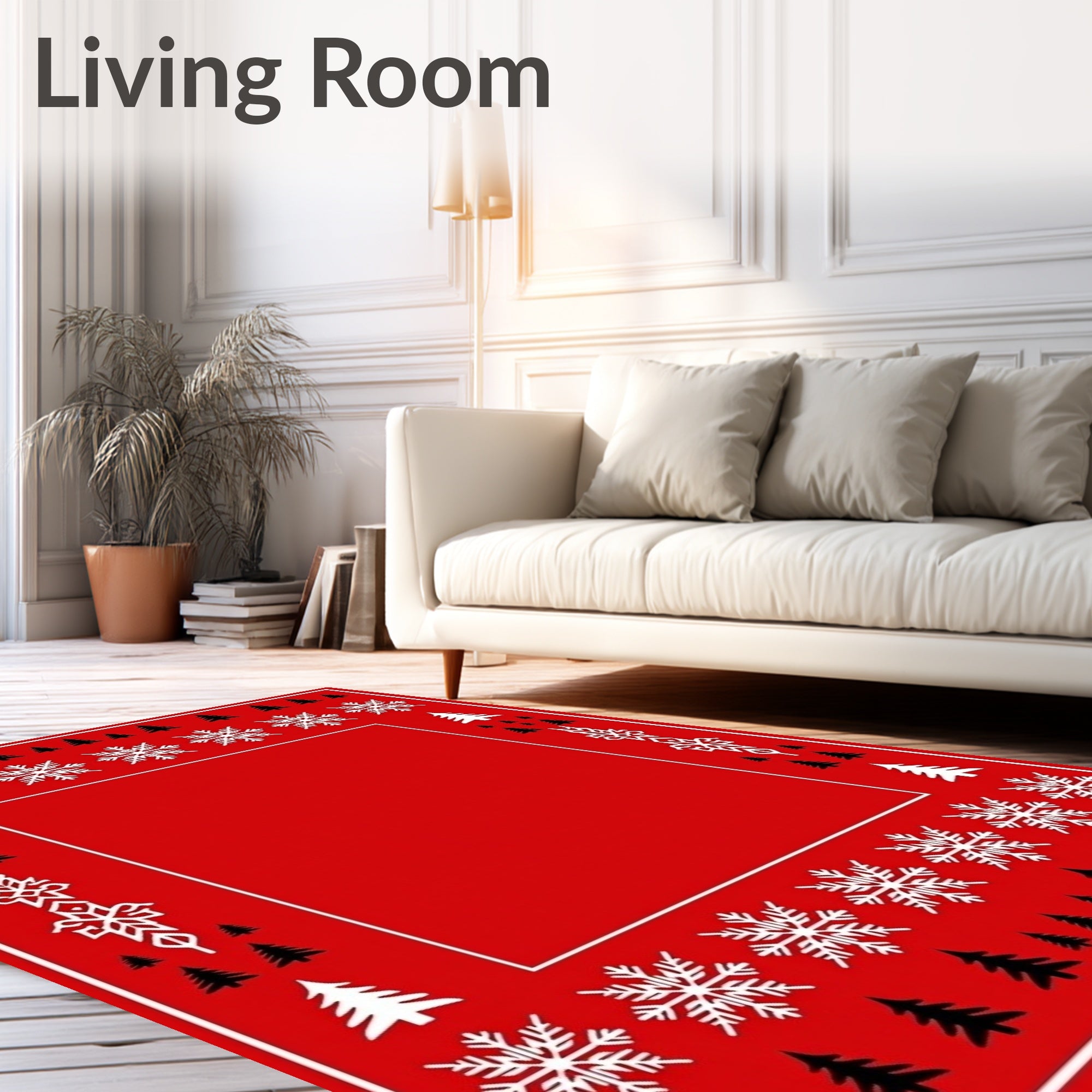 Christmas Tree Snowflake Border Rug