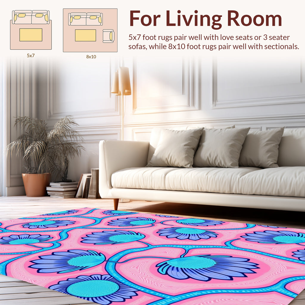 Whimsical Blue Flower Vine Pattern Rug