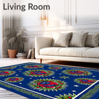 Deep Blue Red Green Floral Wreath Rug