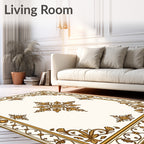 Elegant Tan Floral Scrollwork Rug