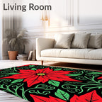 Bold Red Flower With Green Vines Rug
