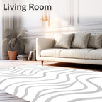 White Gray Abstract Wave Pattern Rug
