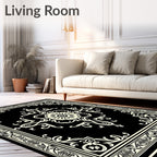 Black Cream Intricate Floral Medallion Rug