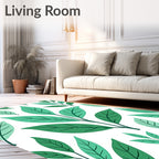 Nature Inspired Green Leaf Pattern Rug