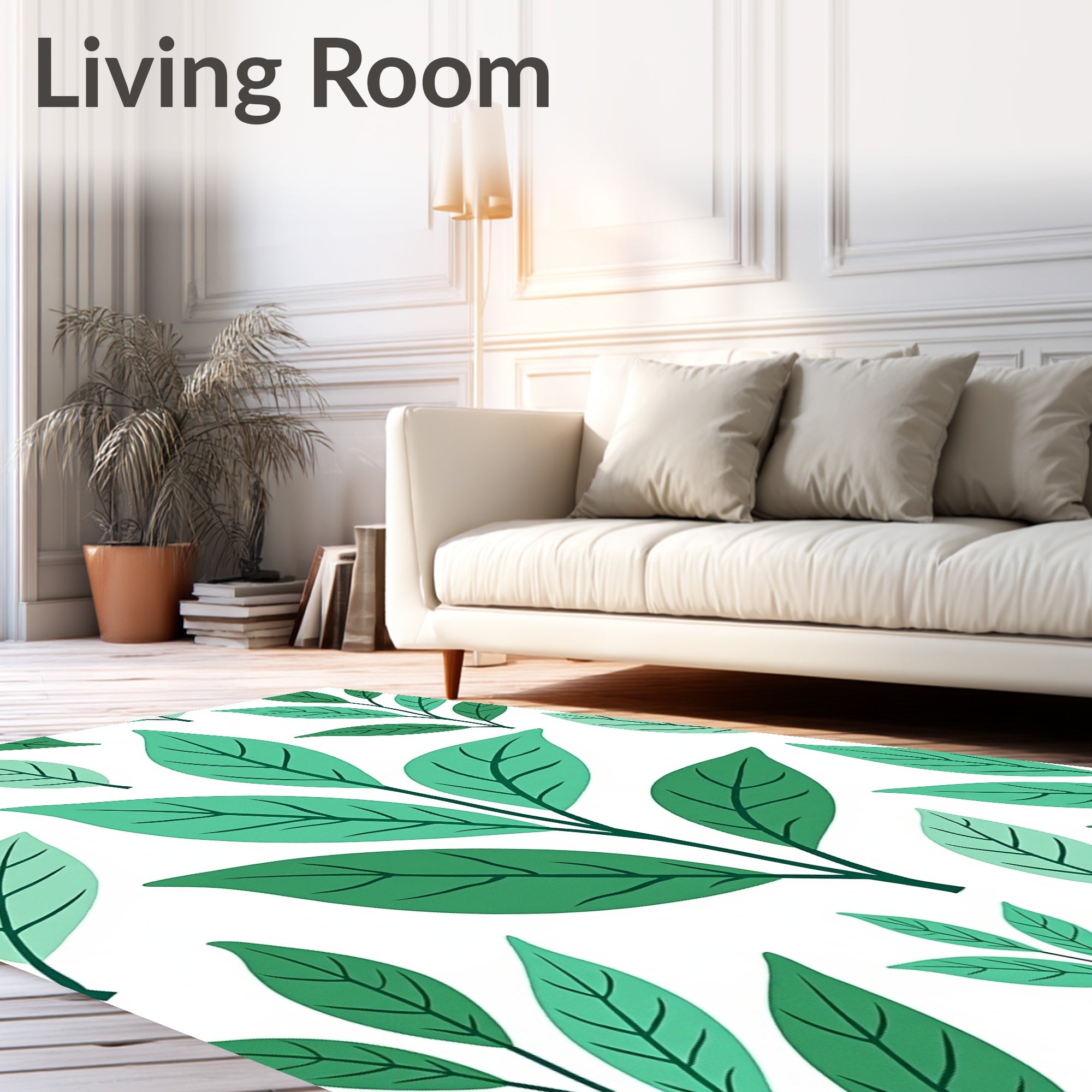 Nature Inspired Green Leaf Pattern Rug