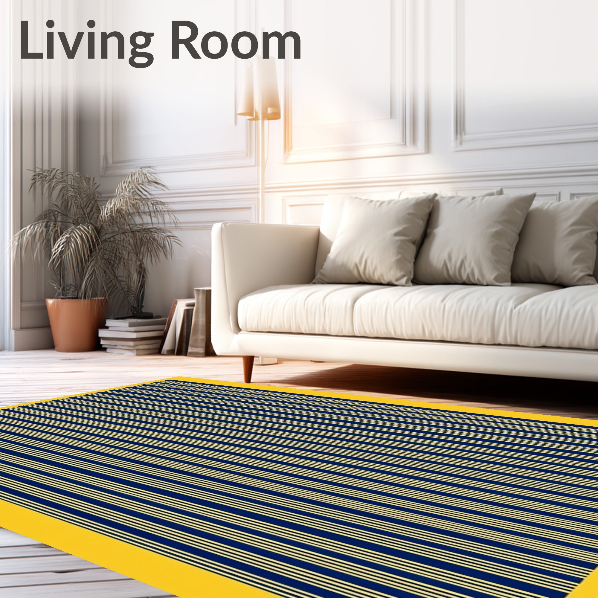 Bold Navy Yellow Stripe Design Rug