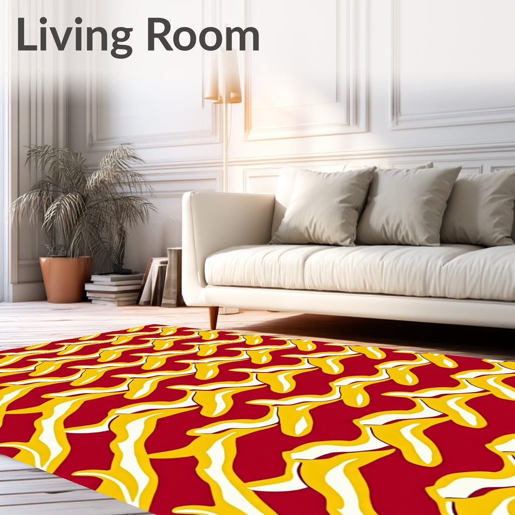 Bold Yellow Abstract Swirl Pattern Rug