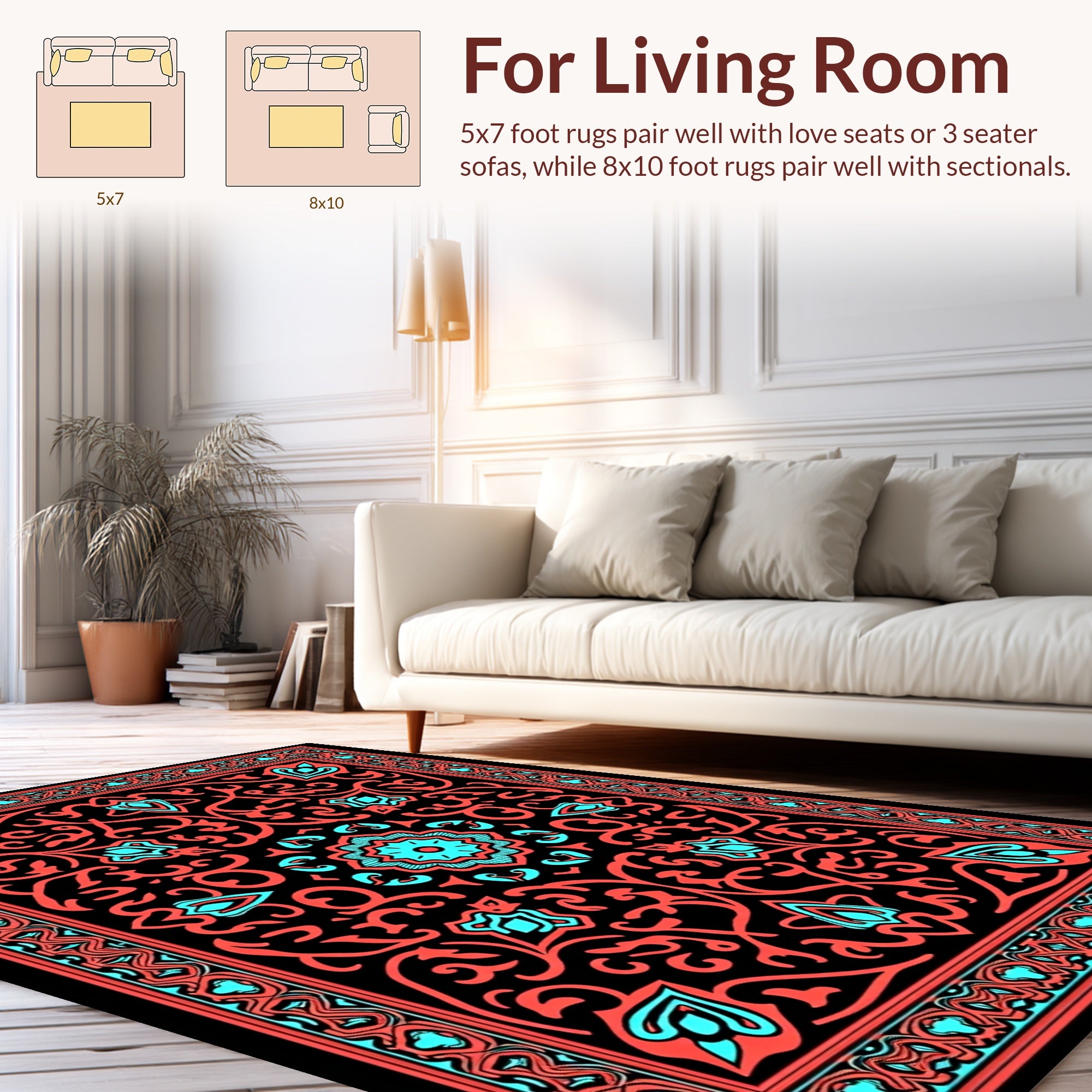 Coral Teal Floral Mandala Pattern Rug