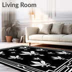 Elegant Black White Fleur-de-lis Pattern Rug