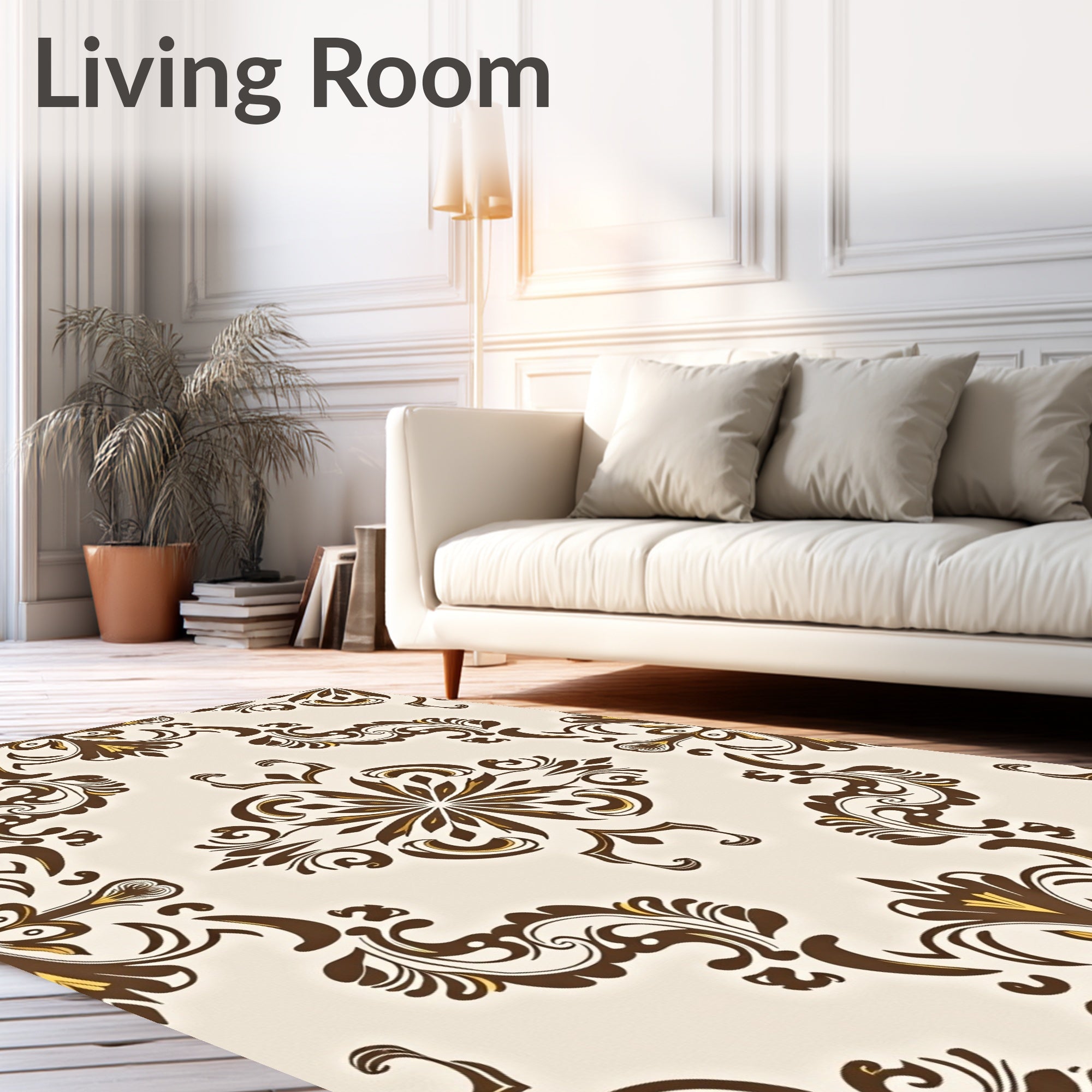 Traditional Brown Floral Medallion Pattern Rug
