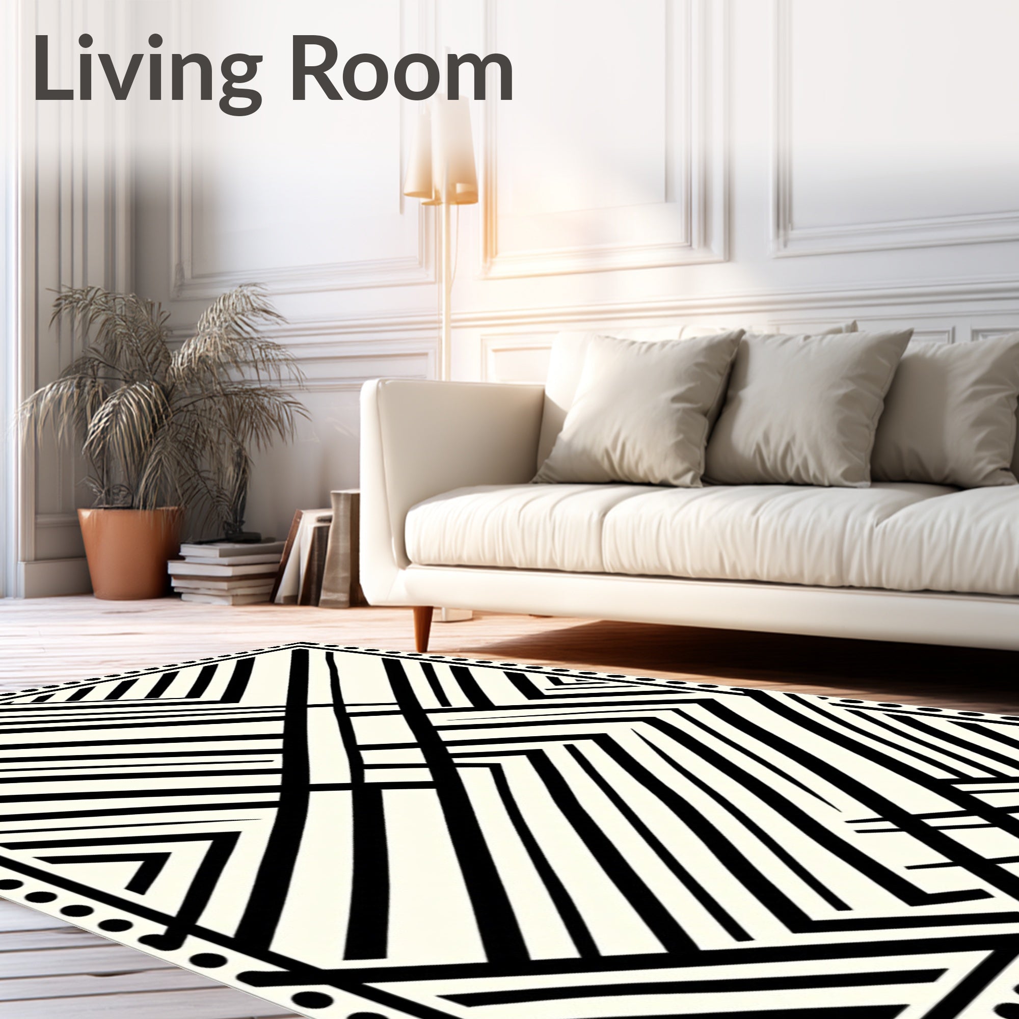 Bold Black White Diagonal Geometric Rug