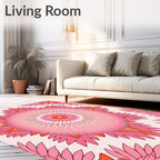 Radiant Pink Orange Floral Mandala Design Rug