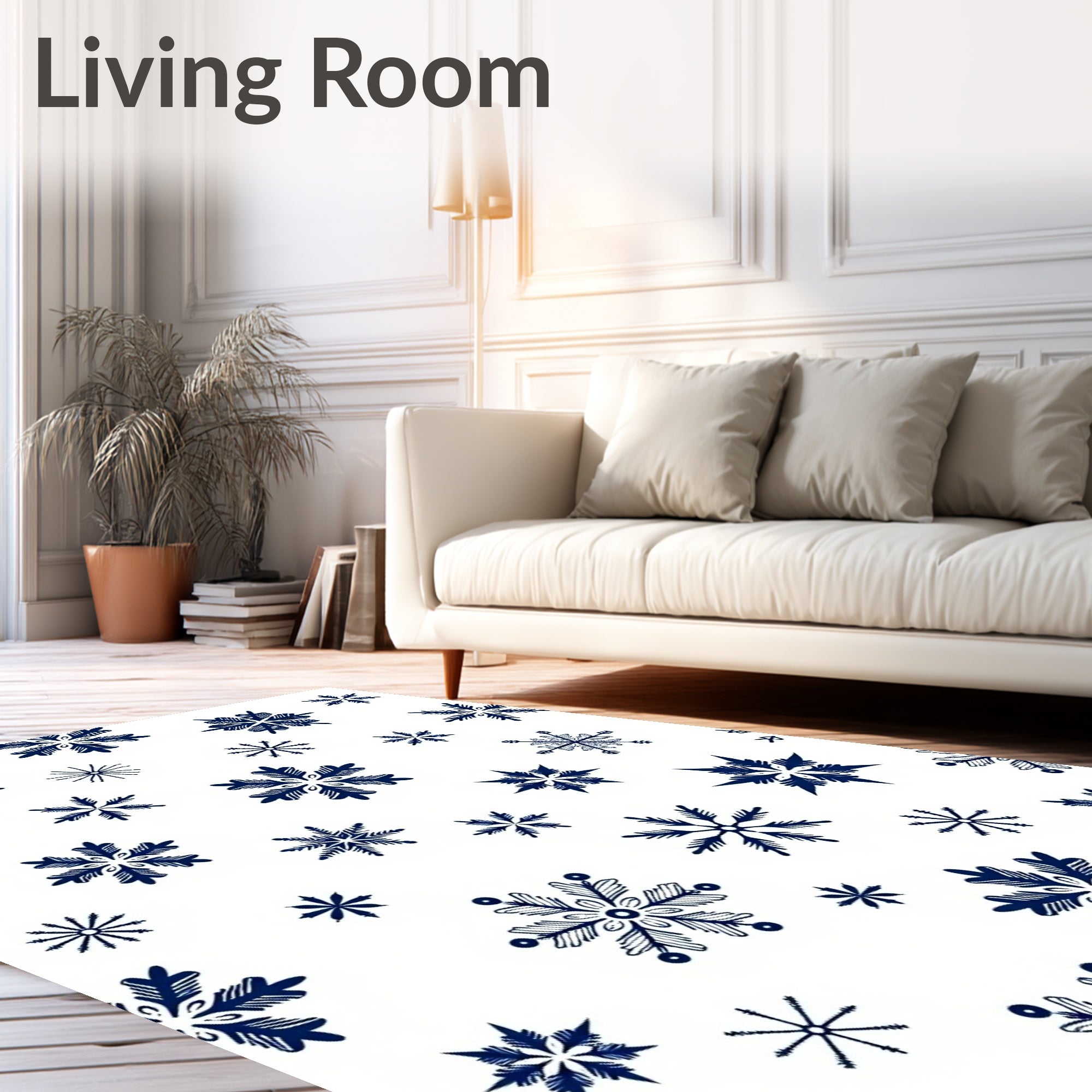 Navy Blue Snowflake Scatter Rug