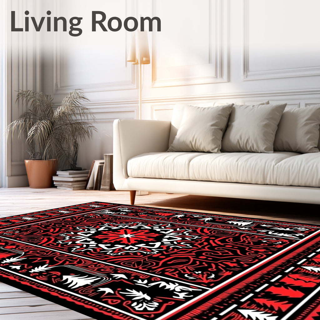 Intricate Red White Abstract Forest Pattern Rug