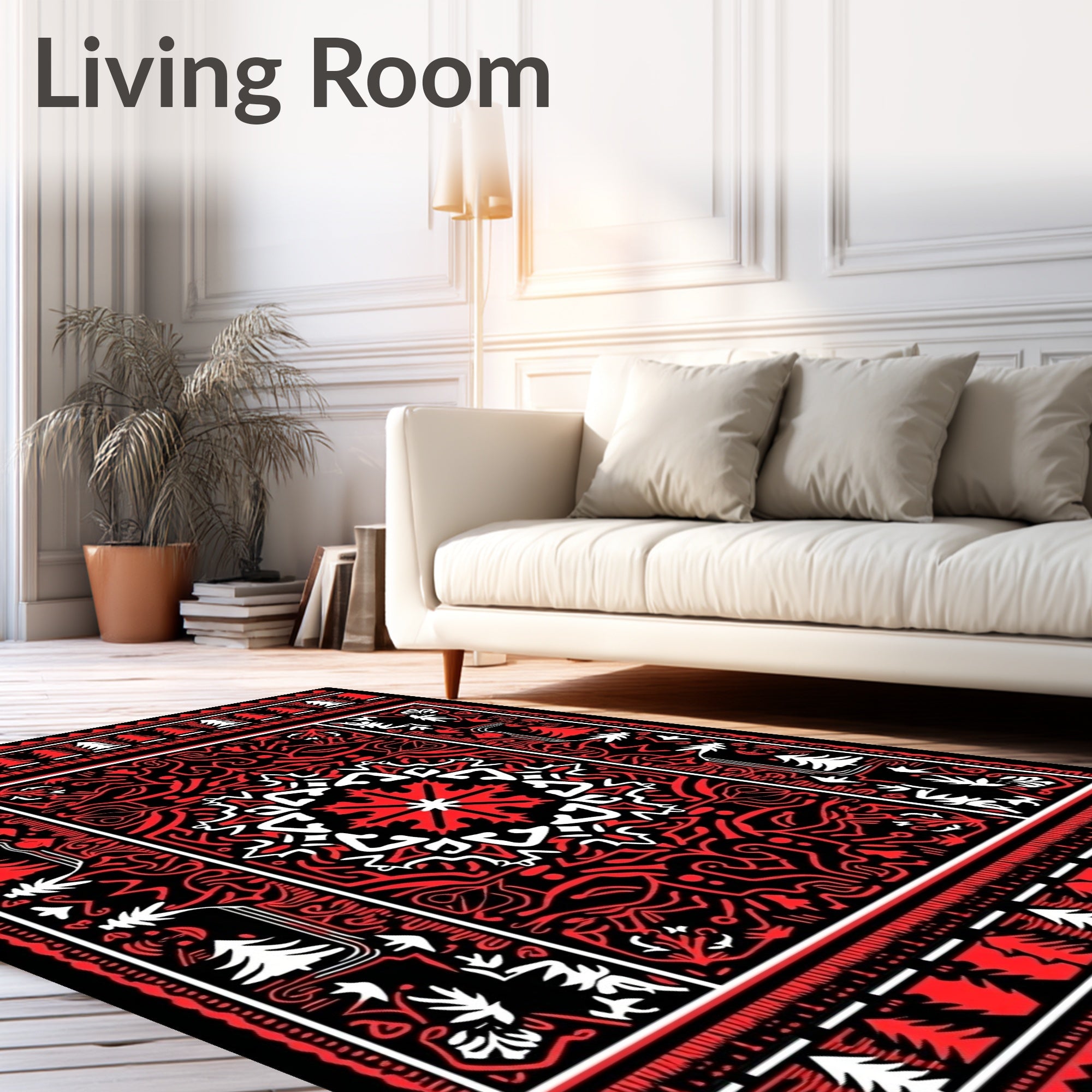 Intricate Red White Abstract Forest Pattern Rug