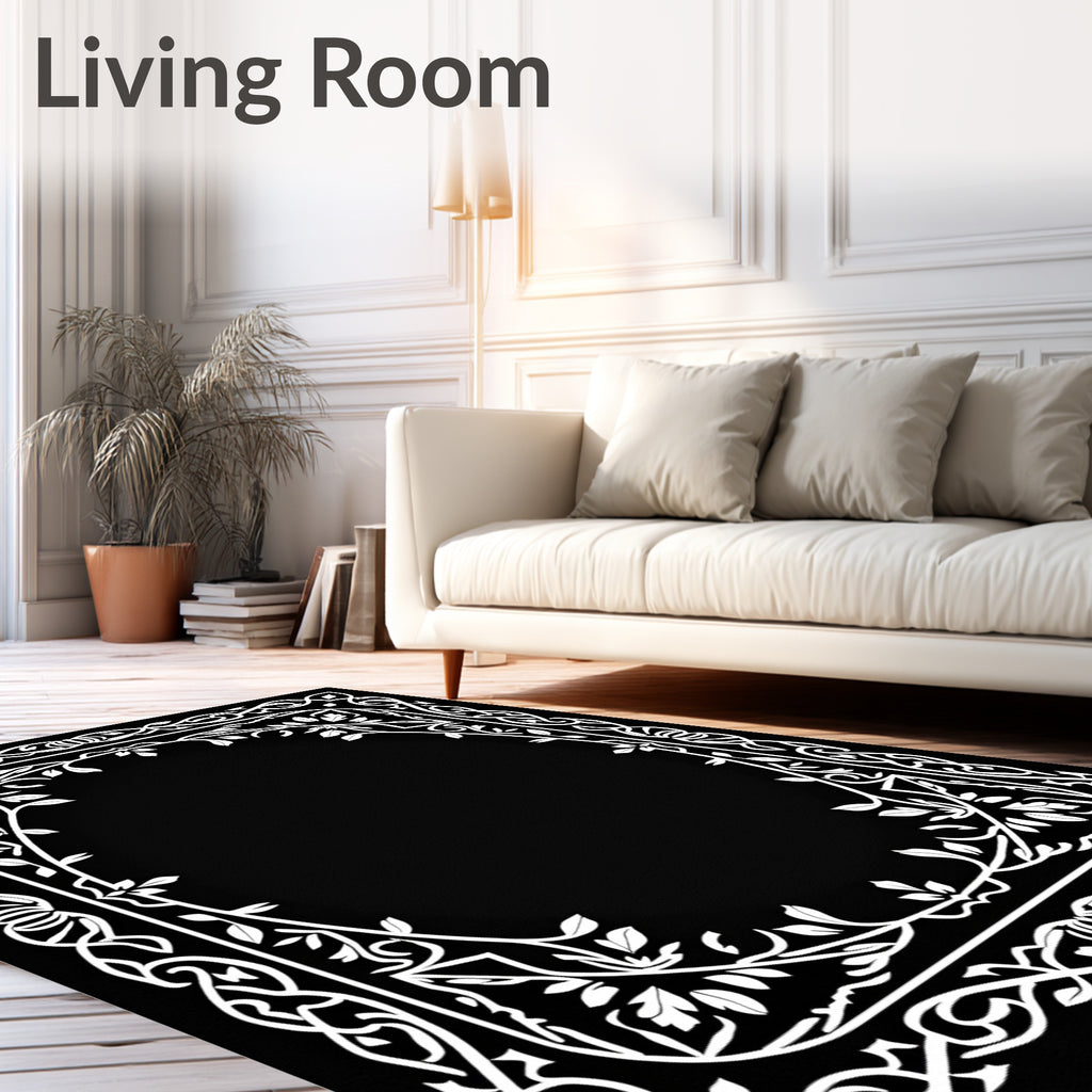 Classic White Floral Vine Scroll Rug