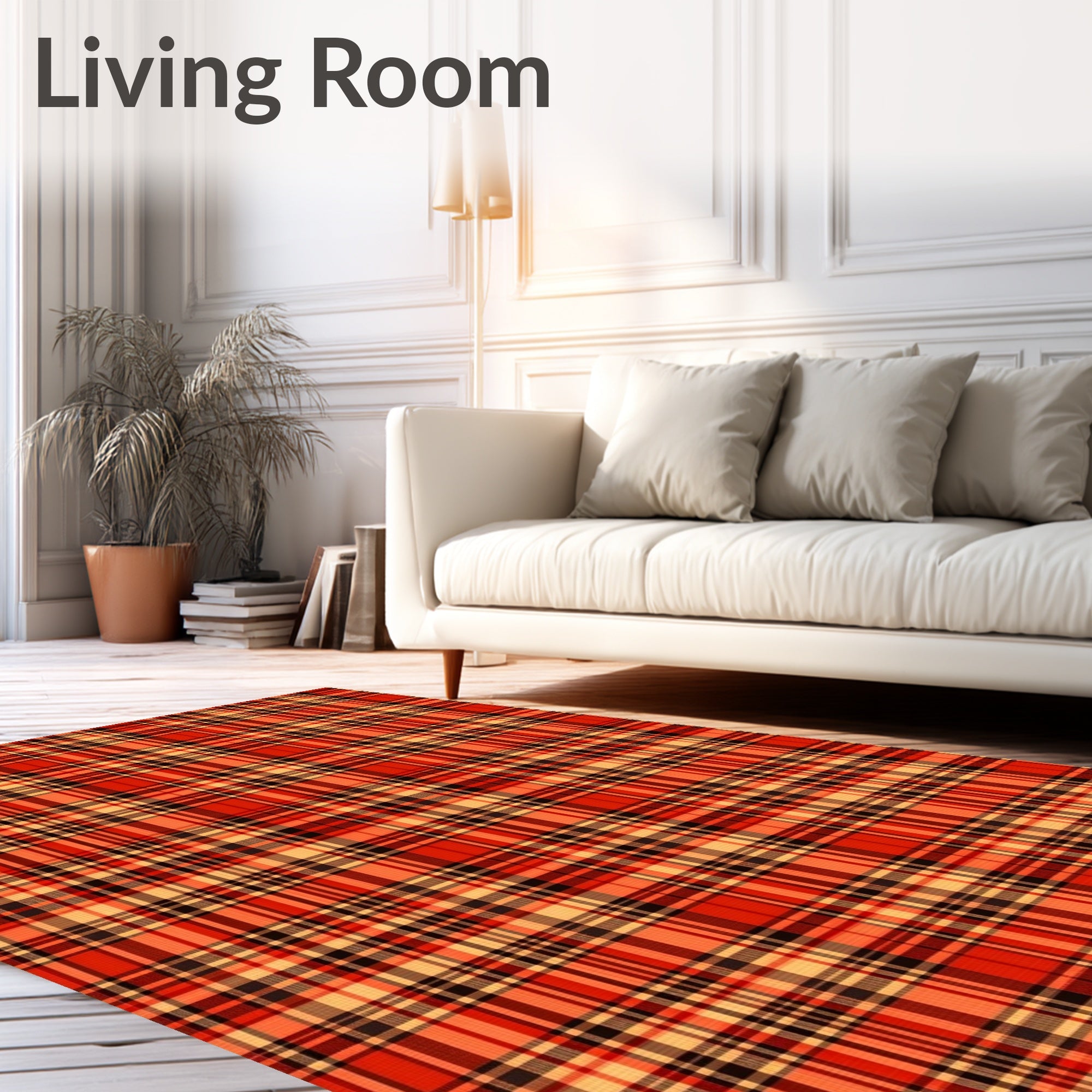 Bold Red Yellow Plaid Design Rug