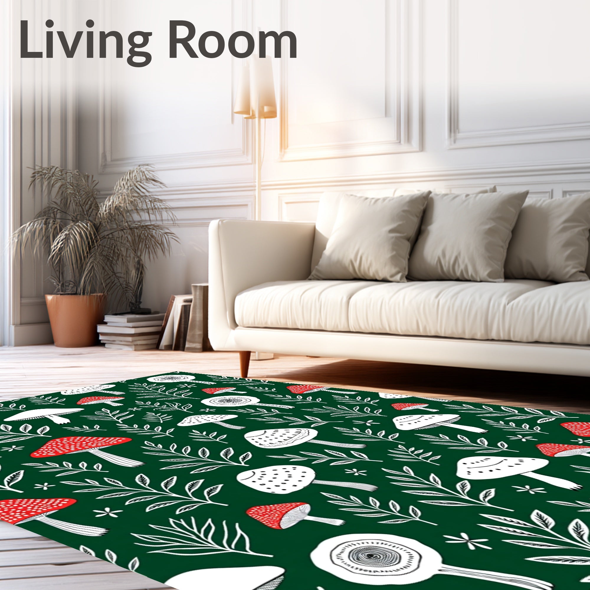 Whimsical Mushroom Forest Foliage Pattern Rug